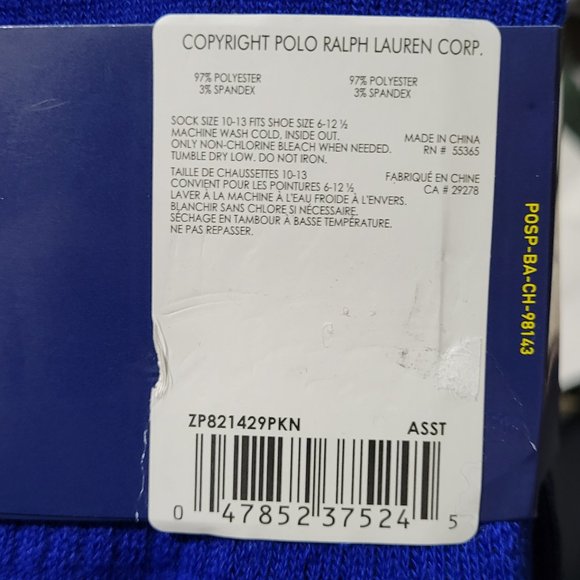 Polo Ralph Lauren Classic Sport Crew Sock 3-Pack Pair Yellow Navy Royal Blue - Picture 10 of 10